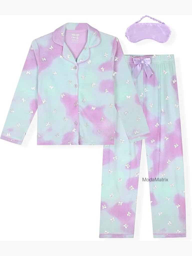 Kids 2-Piece Pajama Set Coat And Sleep Pants Button Up